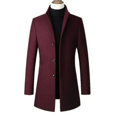  men's wool overcoat solid stand collar slim keep warm wool long coat